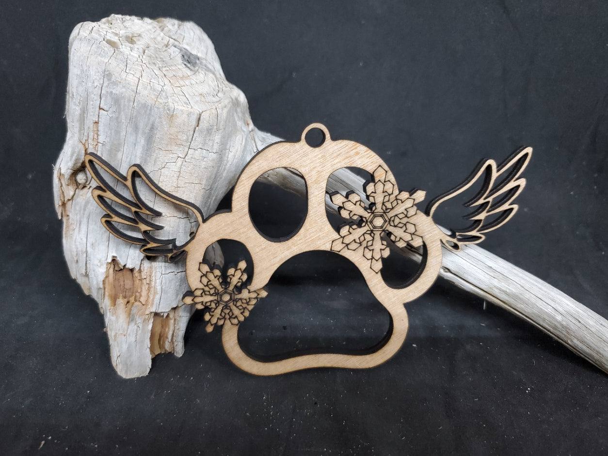 dog paw snowflakes wings